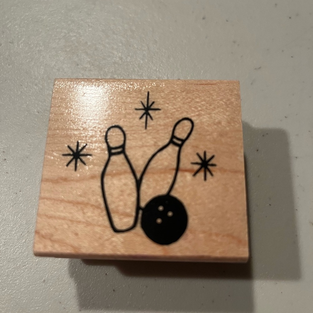 Wooden Bowling Stamp with Black Design